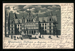 Mondschein-Lithographie Wiesbaden, Rathaus Mit Brunnen  - Wiesbaden