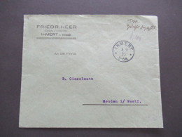 Infla Notmaßnahme Porto Handschriftlich 15000 Gebühr Bezahlt Tagesstempel K1 Ihmert Friedr. Heer Drahtwerk 3.9.1923 - Lettres & Documents