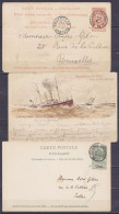 Lot De 3 EP CP "Paquebots De L'Etat Belge - Ligne Ostende-Douvres" 5c Vert-gris & 10c Brun-rouge Càd OSTENDE (STATION)/1 - Cartes Postales 1871-1909