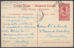 Congo Belge - EP "Kasongo Artillerie" CP 10c Rouge-brun Càd KASONGO /12-2-1921 Pour BRUXELLES - Càd Passage STANLEYVILLE - Ganzsachen