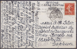 CP Affr. 10c Càd PARIS /28-07-1918 Pour Adjoint Sup. District Tanganika à KONGOLO Lac Moero Katanga Congo Belge Réexépdi - Brieven En Documenten