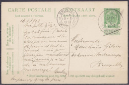 EP CP Paquebot Léopold II De L'Etat Belge 5c Vert (type N°83) Càd "PAQUEBOTS-PAKETBOOTEN /12 I 1912/ OOSTENDE-DOVER" Pou - Briefkaarten 1871-1909