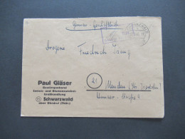 1946 Notmaßnahme Stempel Mit Freivermerk Rpf Und Tagesstempel Schwarzwald über Ohrdruf Umschlag Paul Gläser Gewürzpacker - Brieven En Documenten