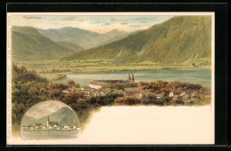 Lithographie Egern /Tegernsee, Ortsansicht Mit Dem Tegernsee Und Den Bergen  - Tegernsee