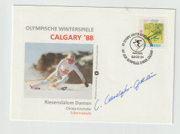 Autograph Cover: Olympic Games In Calgary 1988 Christa Kinshofer Giant Slalom Silver, Also World Champion - Hiver 1988: Calgary