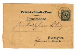 Stadtpost Stuttgart 1899, Streifband - Storia Postale