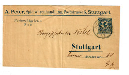 Stadtpost Stuttgart Spielwarenhandlung 1898 - Cartas & Documentos