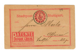 Stadtpost Stuttgart 1899, Patent - Werbung - Cartas & Documentos