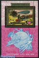 Laos 1975 UPU Centenary S/s, Gold, Mint NH, Transport - U.P.U. - Railways - Zeppelins - U.P.U.