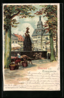 Lithographie Eisenach, Ortspartie Mit Brunnen  - Eisenach