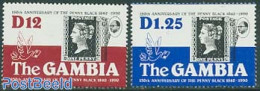 Gambia 1990 150 Years Stamps 2v, Mint NH, Stamps On Stamps - Timbres Sur Timbres