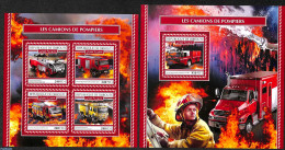 Djibouti 2017 Fire Fighters 2 S/s, Mint NH, Transport - Automobiles - Fire Fighters & Prevention - Coches