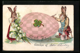 Lithographie Osterhasen Bemalen Ein Osterei  - Easter