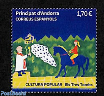 Andorra, Spanish Post 2024 Els Tres Tombs 1v, Mint NH, Nature - Various - Horses - Folklore - Nuevos