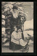 AK Weihnachtsmann Mit Kind Im Schlitten  - Kerstman