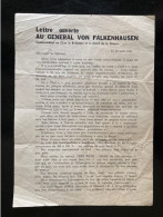 Tract Presse Clandestine Résistance Belge WWII WW2 'Lettre Ouverte Au General Von Falkenhausen' - Dokumente