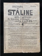 Tract Presse Clandestine Résistance Belge WWII WW2 'Discours De Staline Après L'agression Du Fascisme Allemand' 4 Pages - Documenten