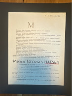 G. Haesen Hoofdgriffier Rechtbank Eerste Aanleg Tongeren *1884 Hasselt +1950 Hasselt Turnkring Excelsior Van Kerckhoven - Overlijden