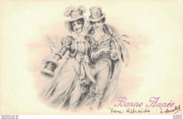 ILLUSTRATION UN COUPLE DE LA NOBLESSE CARTE DE BONNE ANNEE - 1900-1949