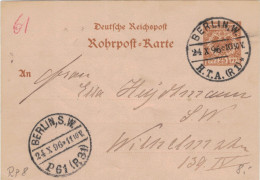 Rohrpost-Karte 25 Pf. Adler Im Kreis - 8 - Berlin HTA 1 1896 10:50 > P61 (R31) 11:10 - Cartoline