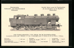 AK Schweizerische Lokomotiv- Und Maschinenfabrik Winterthur, 1-D-1 Tender-Lokomotive, 2 Cyl. Heissd., Paris-Orléans-B  - Treinen