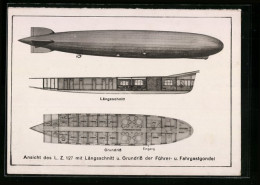 AK Luftschiff LZ 127 Graf Zeppelin Grundriss Und Längsschnitt Der Führer- Und Fahrgastgondel  - Airships
