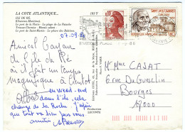 Cpm Île De Ré --> Bourges - Tb 0,10f Type Liberté De Gandon - Tb 1,80f Saint J.M.B. Vianney Curé D'Ars 1986 - Oblitérés