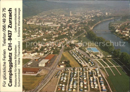 12420712 Zurzach Campingplatz Schwimmbad Rhein Fliegeraufnahme Bad Zurzach - Autres & Non Classés