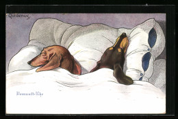 Künstler-AK Fritz Quidenus: Mariage De Raison, Dackel  - Dogs