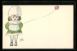 Künstler-AK Handgemalt: Mädchen Mit Rosa Ballon Und Muff  - 1900-1949