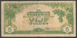 Netherlands Indies Japanese Occ 5 Gulden SB 092272 P-124a 1942 VF- - Indonesia