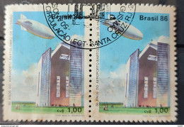 C 1541 Brazil Stamp 50 Years Airport Bartolomeu De Gusmao Balloon Hangar 1986 Dupla Circulated 2.jpg - Usados