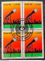C 1521 Brazil Stamp Radiodifusion Communication Microphone 1986 Block Of 4 CBC RJ 2 - Ungebraucht