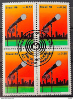 C 1521 Brazil Stamp Radiodifusion Communication Microphone 1986 Block Of 4 CBC RJ 2 - Ongebruikt