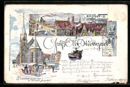 Lithographie Ganzsache Württemberg PP11F46 /03: Stuttgart, St. Leonhardtskirche M. Trödelmarkt, Unter Der Mauer  - Briefkaarten