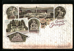 Lithographie Ganzsache Württemberg PP11F36 /03: Stuttgart, Schlossplatz Mit Schloss, Der Raub Des Hylas, Eberhardgrup  - Briefkaarten