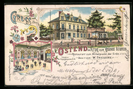 Lithographie Berlin-Oberschöneweide, Ostend An Der Wuhlheide, Restaurant Zum Mittelpunkt Der Erde  - Koepenick