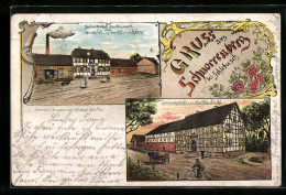 Lithographie Schnorrenberg Bei Schlebusch, Gasthaus Dampfsägewerk, Gasthaus Ww. Wilh. Büchl  - Sonstige & Ohne Zuordnung