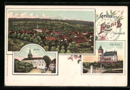 Lithographie König /Odenw., Villa Lien, Schloss, Ortsansicht Aus Der Vogelschau  - Bad König