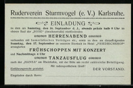 AK Karlsruhe, Ruderverein Stuirmvogel, Einladung Zu Herrenabend Und Frühschoppen  - Remo