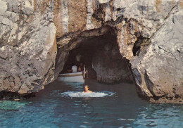 CARTOLINA  C10 PALINURO,SALERNO,CAMPANIA-GROTTA DEL SANGUE-MARE,ESTATE,SPIAGGIA,LUNGOMARE,BARCHE A VELA,VIAGGIATA 1970 - Salerno