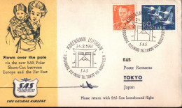 ! SAS First Flight Airmail Cover, 1957, Denmark, Tokyo, Japan Via Nordpol - Flugzeuge