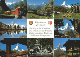 12368011 Zermatt VS Bergbahn Matterhorn Walliser Alpen Hornblaeser Brunnen Holzh - Altri & Non Classificati