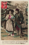COUPLES - Soldat Français - Jeune Femme De Deutschland - Bouquet De Fleurs - Carte Postale Ancienne - Paare