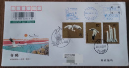 China Cover "White Crane" (Kenli, Shandong) Postage Stamp First Day Actual Sent Art Seal - Buste