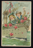 Künstler-AK Schiffe: Kinder Auf Einem Dampfer Mit Rosen, HALLE/SAALE 15.7.1910 - Other & Unclassified