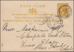 Sri Lanka / Ceylon Postkarte 2 Cents Aus GALLE 29.5.1901 Nach COLOMBO 29.5.01 - Sri Lanka (Ceilán) (1948-...)