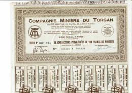 69-MINIERE DU TORGAN. CIE ...  1948 PARIS/LYON   Titre De 5 Actions   Lot De 3 - Autres & Non Classés