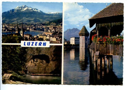 CPSM Dentelée 10.5 X 15 Suisse  Canton De Lucerne  LUZERN    Chapelle   Pont Couvert  Lion Vue Générale - Luzern