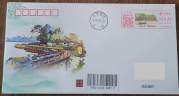 China Cover "Ten Scenic Spots Of Haohe River~Boat Mooring In Yiyuan" (Nantong, Jiangsu) Colored Postage Machine Stamp Fi - Omslagen